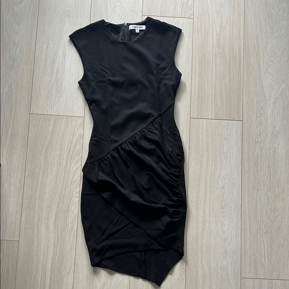 Elizabeth and James Black Asymmetrical Ruched Cocktail Dress